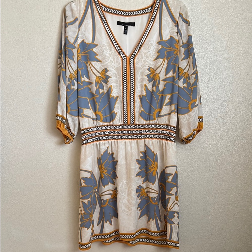 White House Black Market Blue and Gold Floral Mini Dress